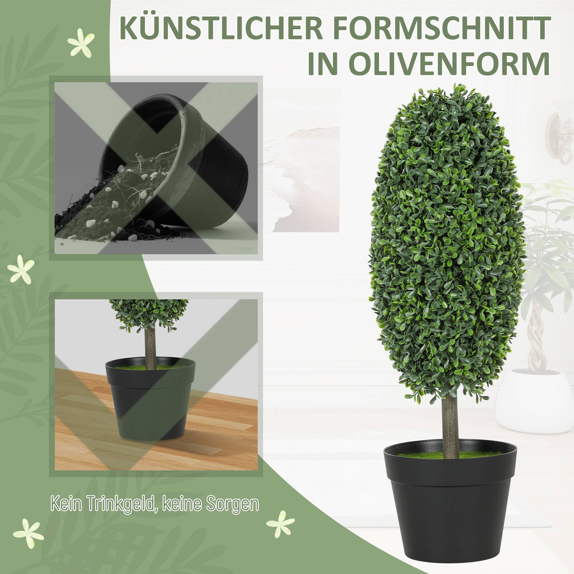 Lot de 2 plantes artificielles, arbres en pot résistants UV, plastique, ciment, vert - Image 9