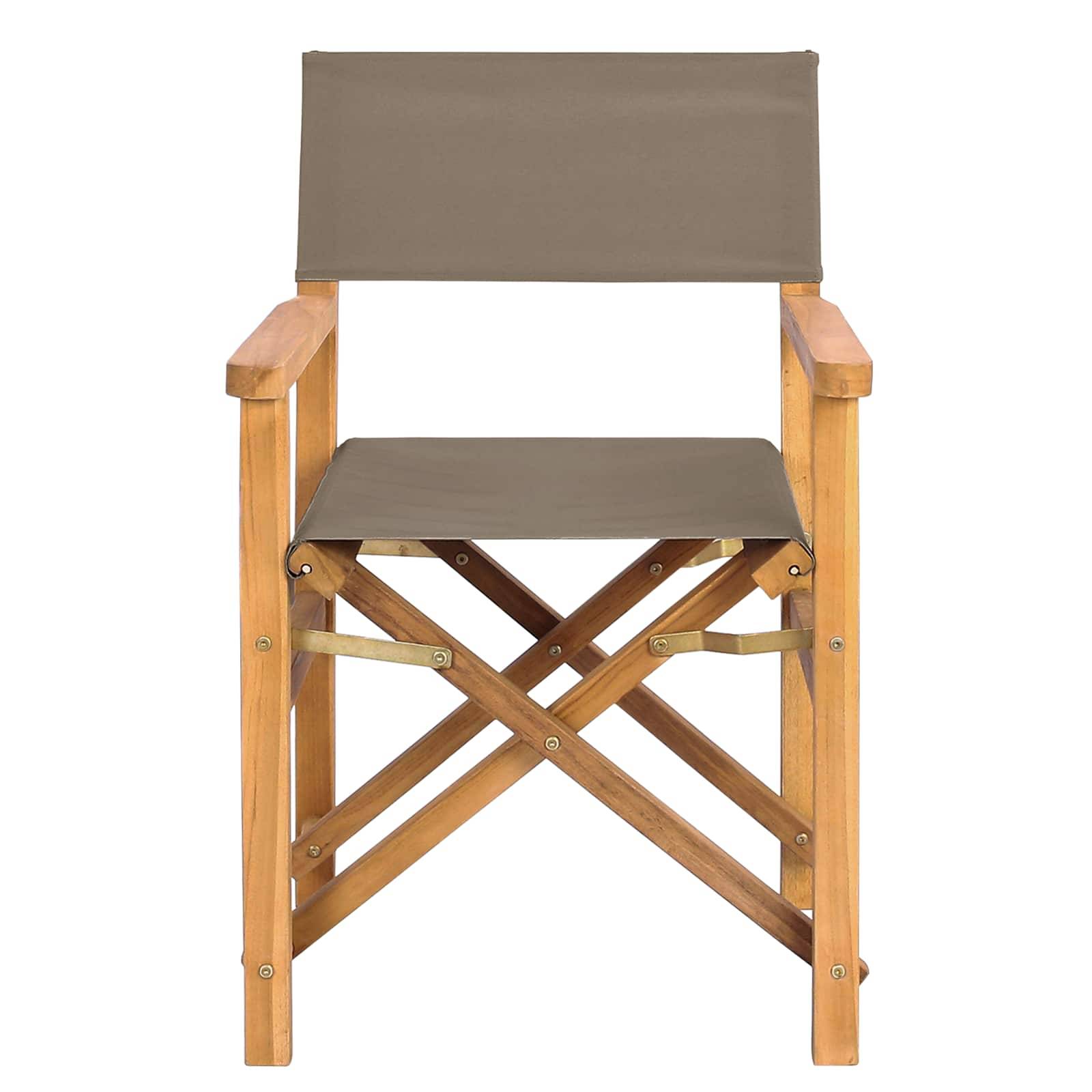 Chaise de directeur bois de teck marron et taupe 56 x 54 x 87 cm - PANGIVO - Image 3