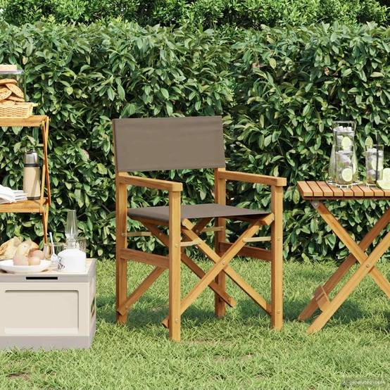 Chaise de directeur bois de teck marron et taupe 56 x 54 x 87 cm - PANGIVO - Image 1