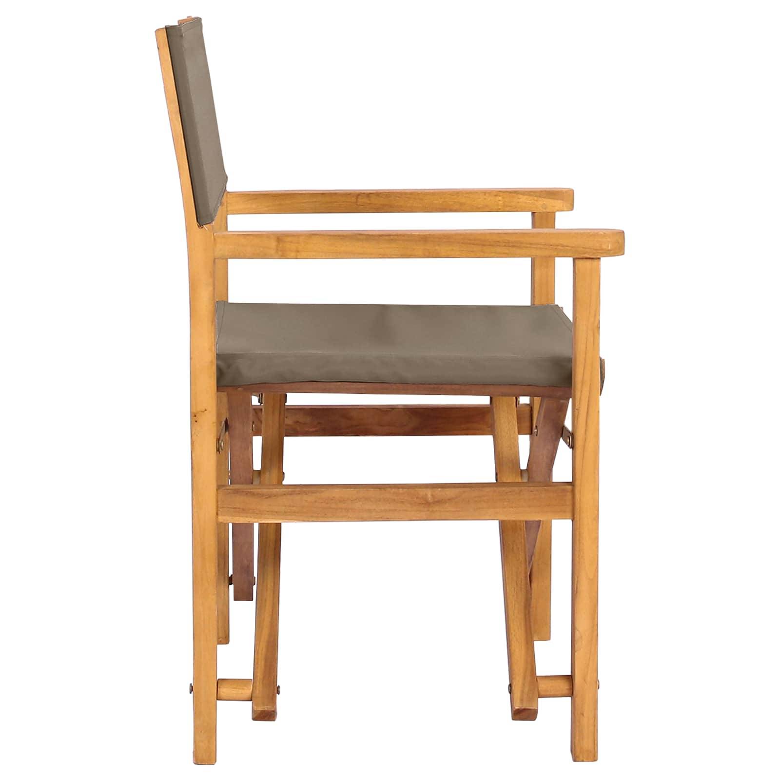 Chaise de directeur bois de teck marron et taupe 56 x 54 x 87 cm - PANGIVO - Image 4