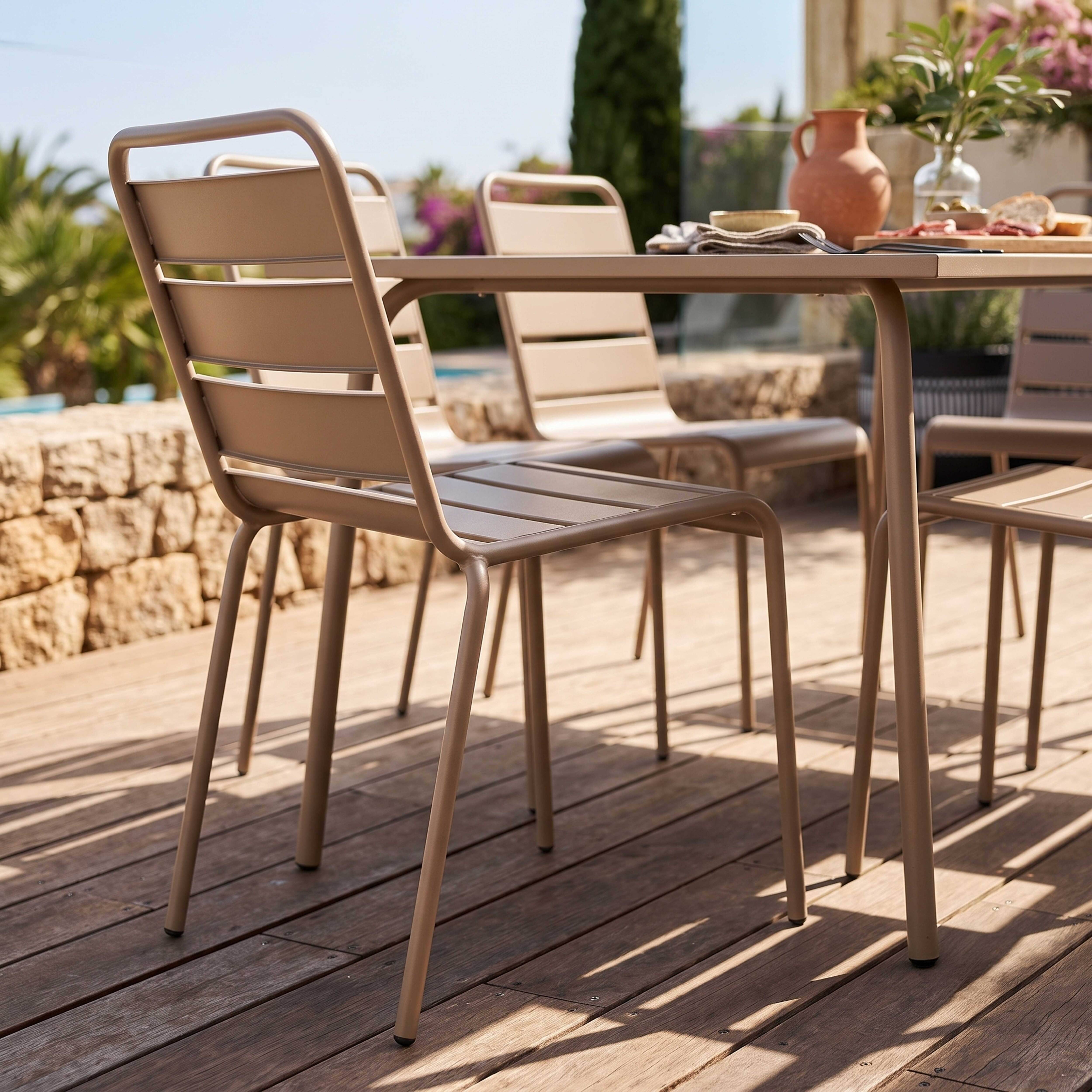 Oviala - Ensemble table de jardin et 6 chaises en métal taupe Palavas - Oviala - Image 4