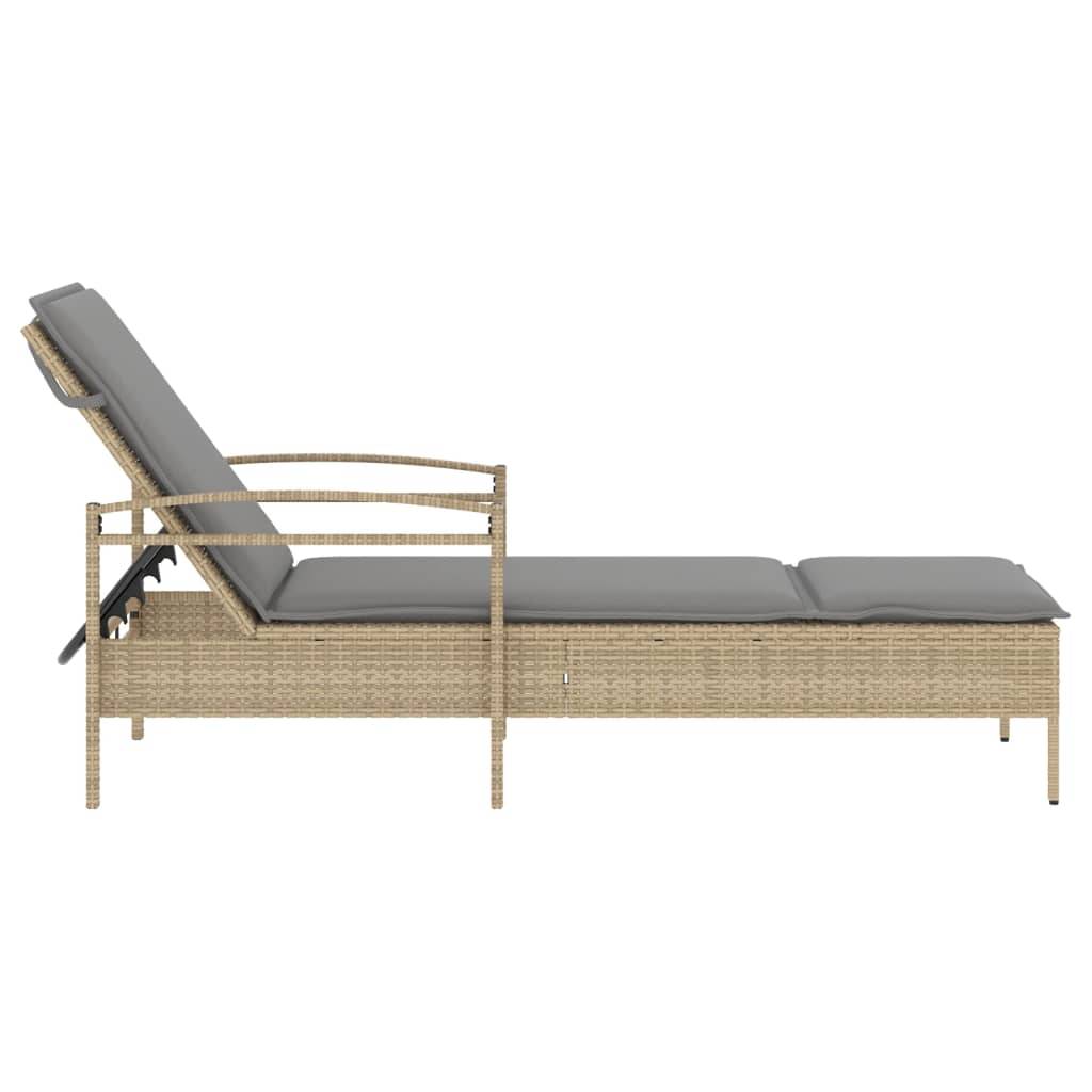 Maison Chic - Bain de soleil - Transat - Chaise longue avec coussin beige 63x200x81 cm résine tressée - MEUBLE PRO-JU6633 - Image 5