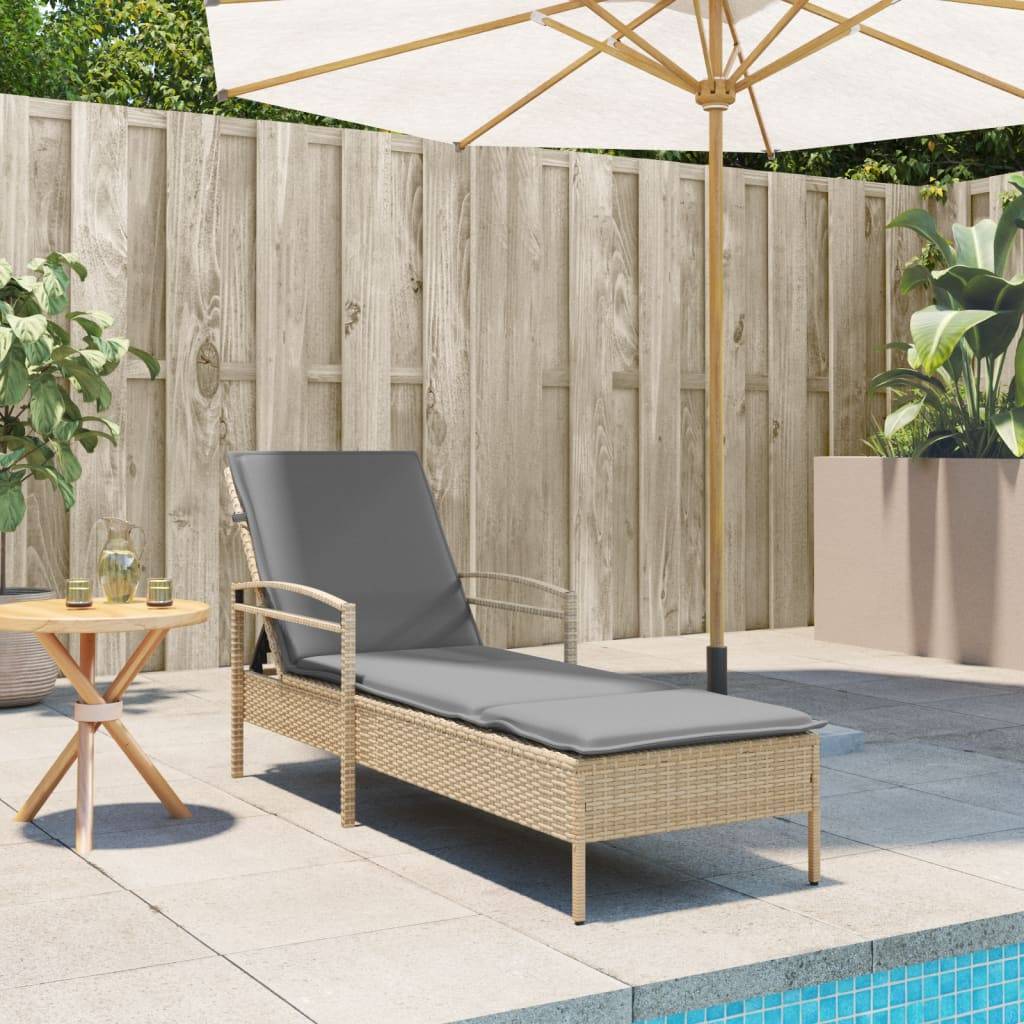 Maison Chic - Bain de soleil - Transat - Chaise longue avec coussin beige 63x200x81 cm résine tressée - MEUBLE PRO-JU6633 - Image 3