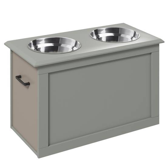ComfortXL - Station repas chien surélevée MDF gris 60 x 30 x 41 cm 2 gamelles inox amovibles avec rangement intégré - Image 10