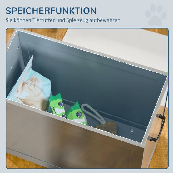 ComfortXL - Station repas chien surélevée MDF gris 60 x 30 x 41 cm 2 gamelles inox amovibles avec rangement intégré - Image 8