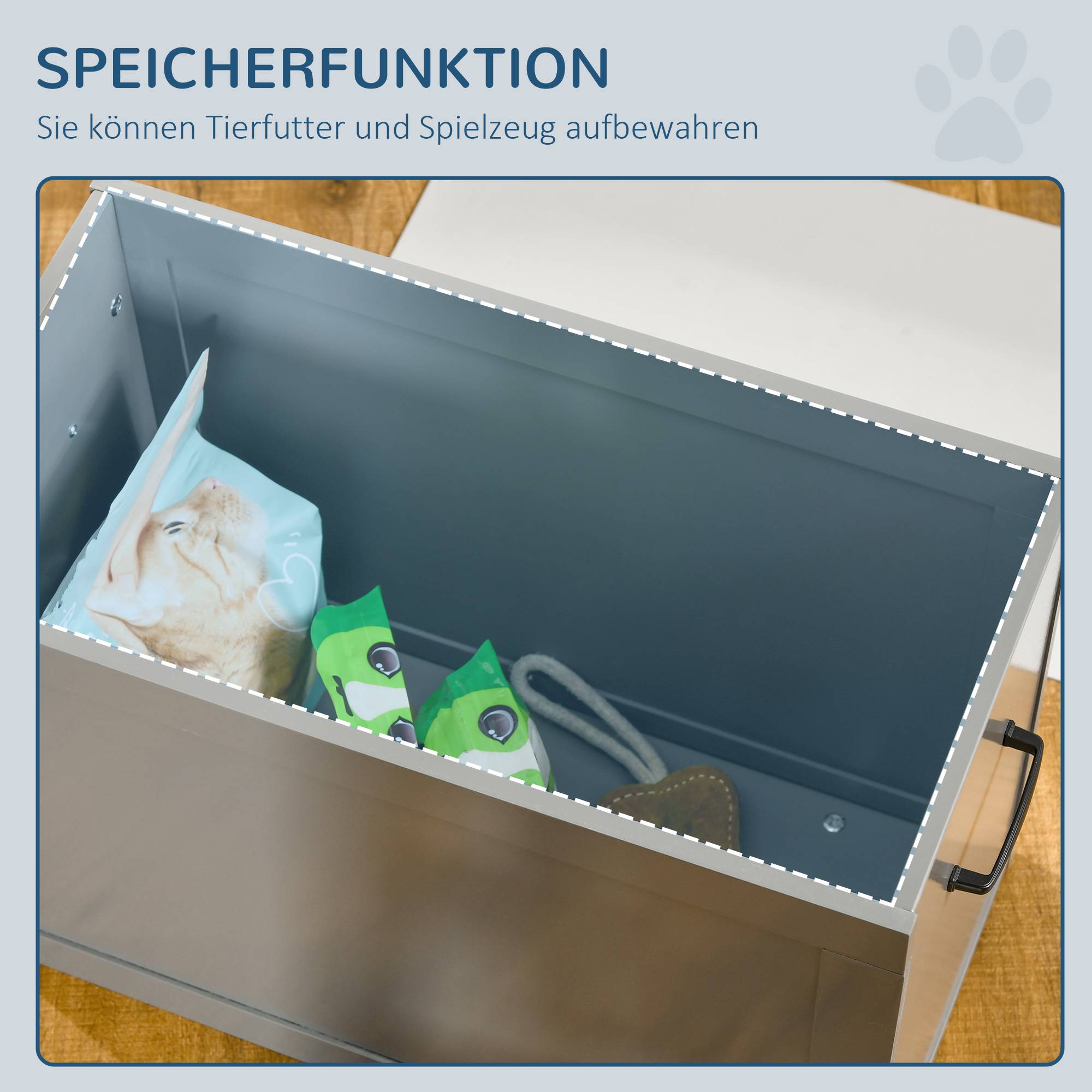 ComfortXL - Station repas chien surélevée MDF gris 60 x 30 x 41 cm 2 gamelles inox amovibles avec rangement intégré - Image 8