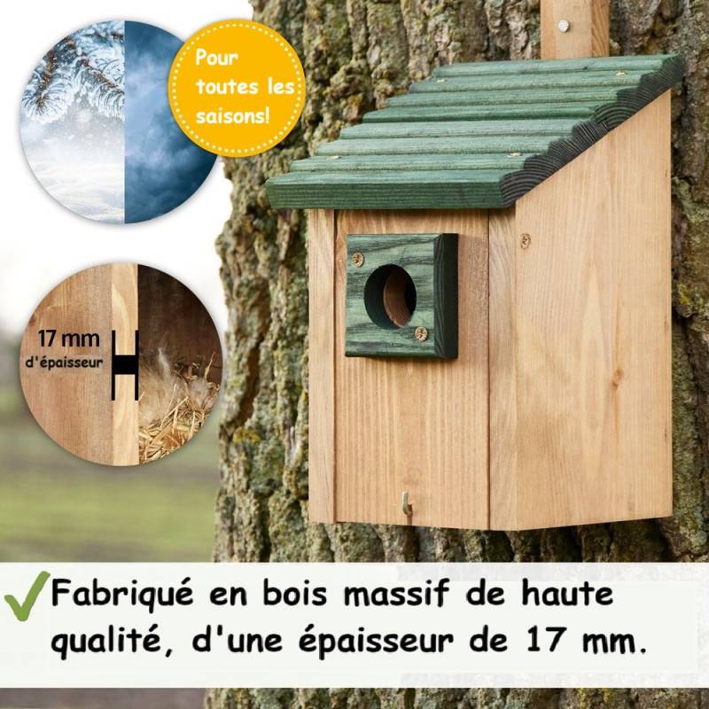 Mangeoire oiseaux extérieur à suspendre pour oiseaux sauvages en bois massif toit pente vert - Image 3
