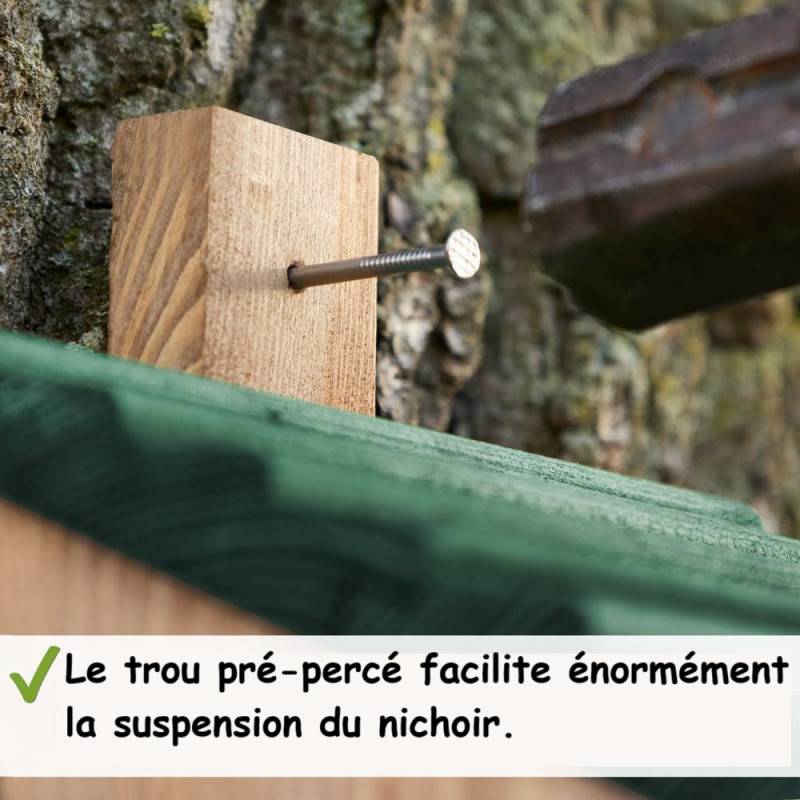 Mangeoire oiseaux extérieur à suspendre pour oiseaux sauvages en bois massif toit pente vert - Image 4