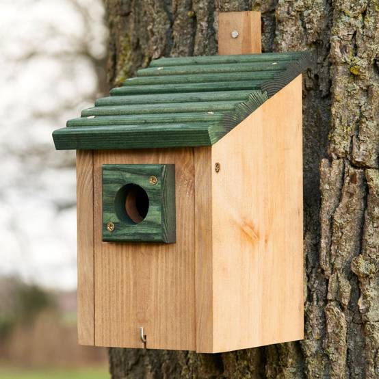 Mangeoire oiseaux extérieur à suspendre pour oiseaux sauvages en bois massif toit pente vert - Image 1
