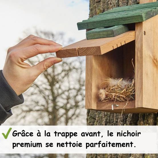 Mangeoire oiseaux extérieur à suspendre pour oiseaux sauvages en bois massif toit pente vert - Image 2