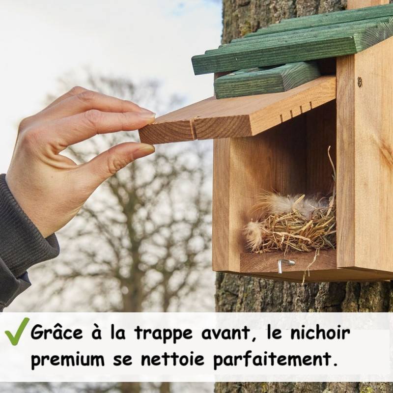 Mangeoire oiseaux extérieur à suspendre pour oiseaux sauvages en bois massif toit pente vert - Image 2