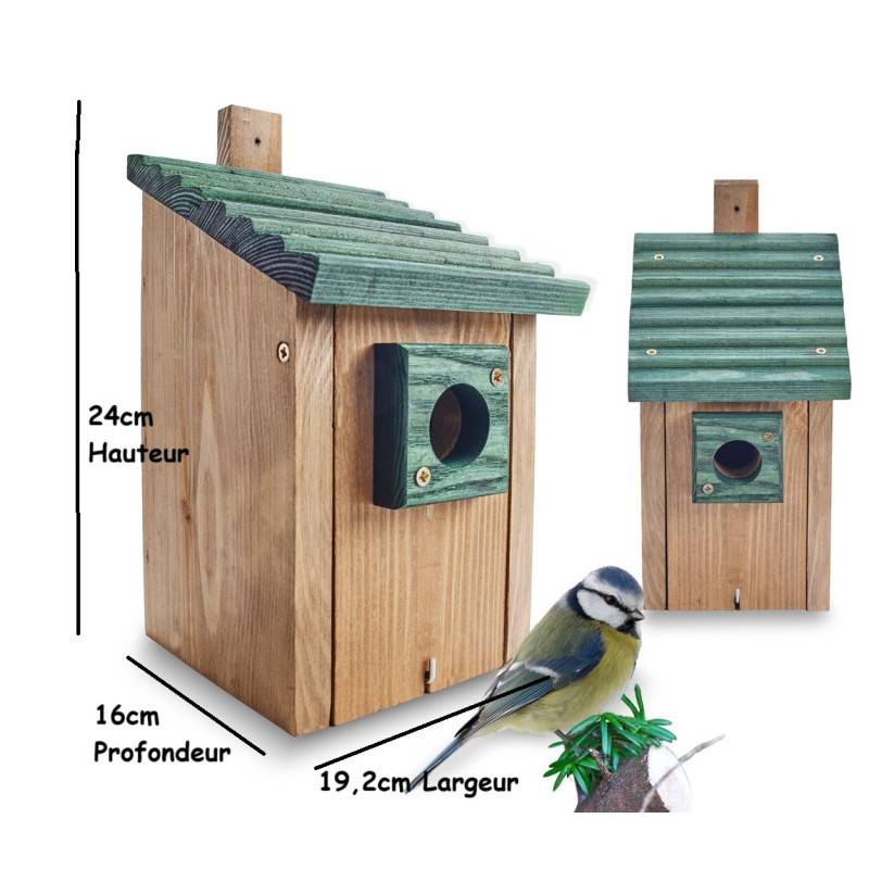 Mangeoire oiseaux extérieur à suspendre pour oiseaux sauvages en bois massif toit pente vert - Image 5