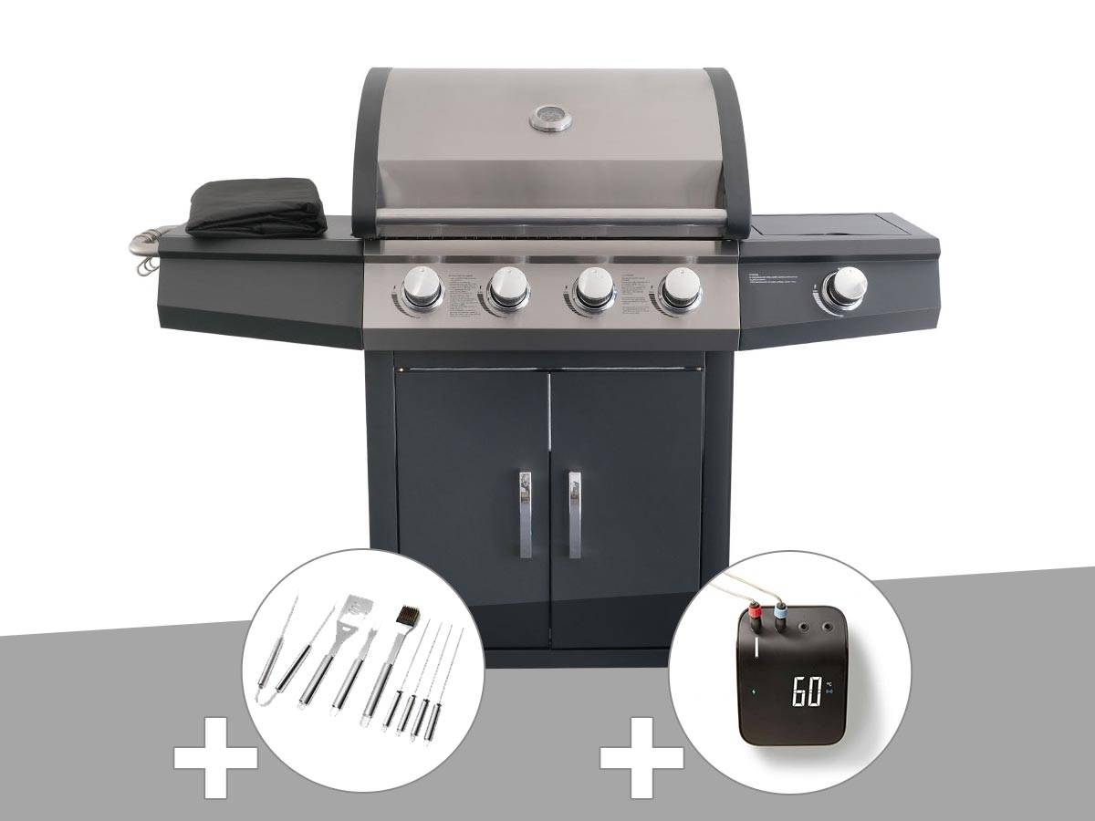 Jardideco - Barbecue à gaz Piretto + Malette 8 ustensiles + Weber Connect Smart Grilling Hub - Jardideco