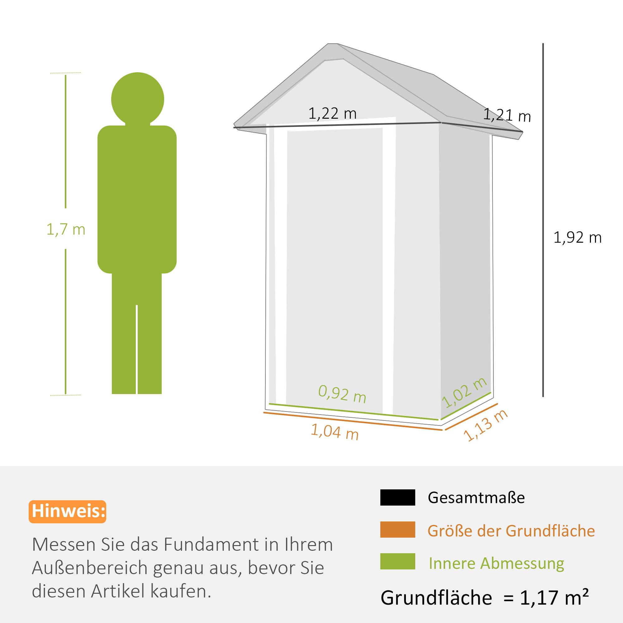 Abri métal 1,17m² outillage toit double pente aération serrure gants 122x121x192cm - Image 5