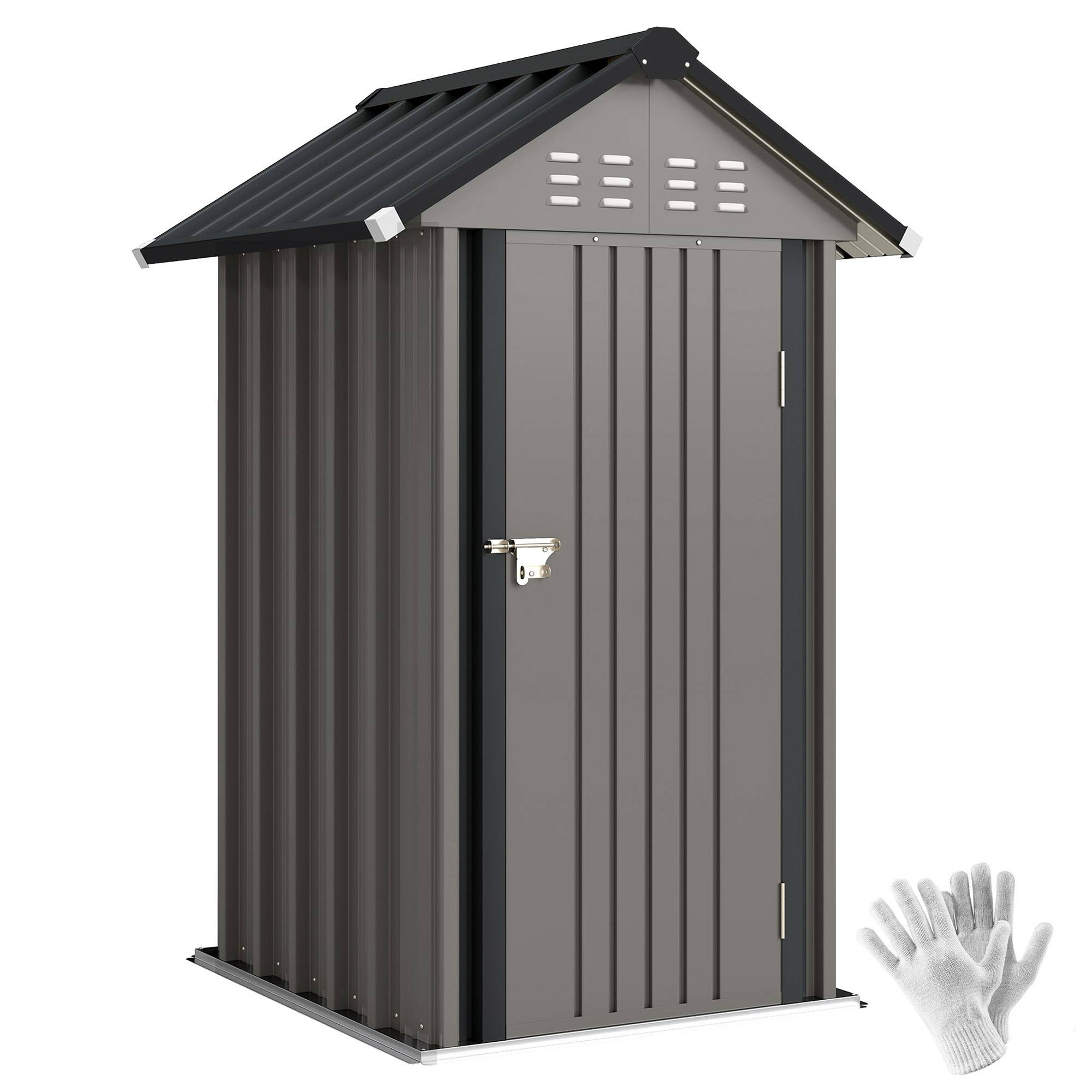 Abri métal 1,17m² outillage toit double pente aération serrure gants 122x121x192cm