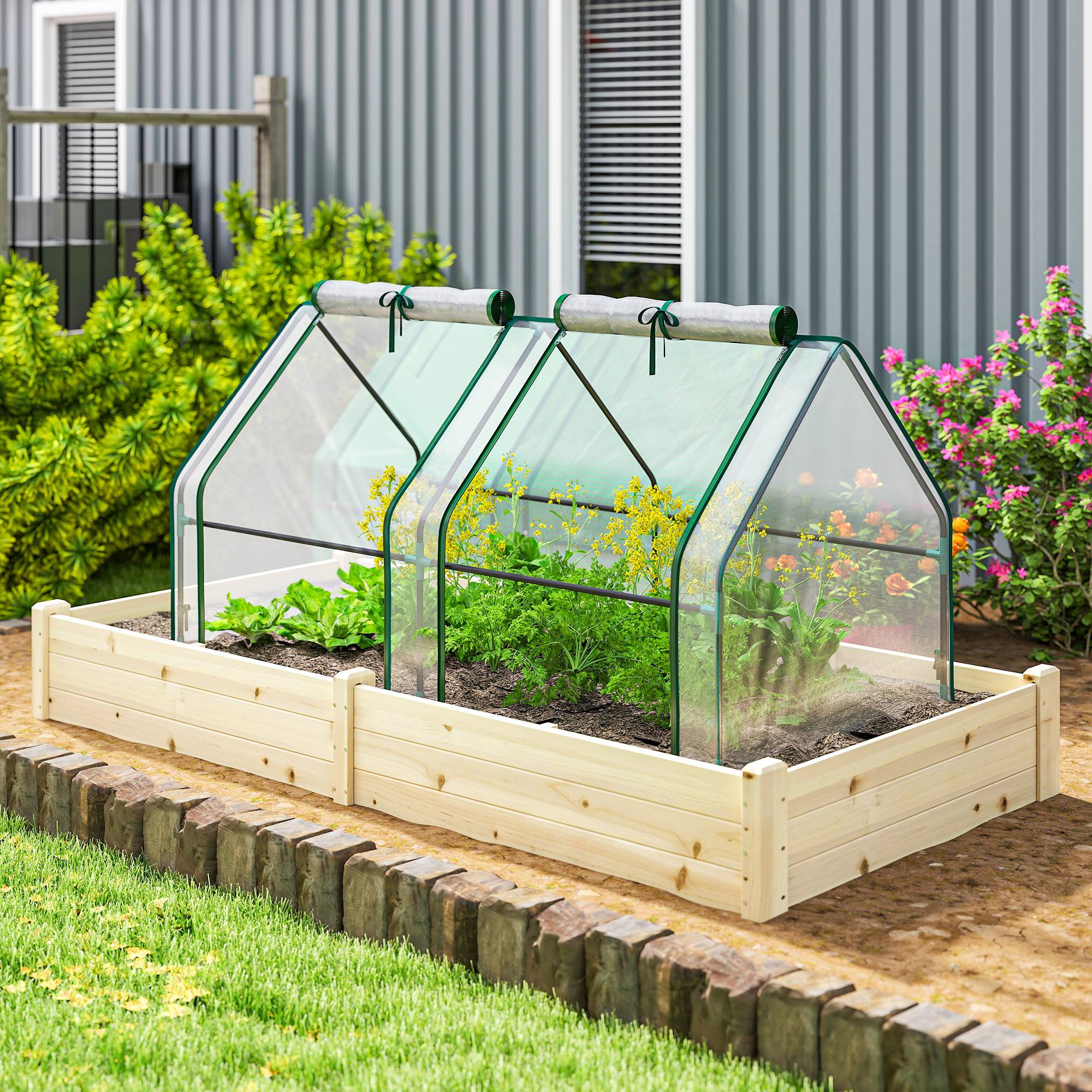 ComfortXL - Mini serre tunnel de jardin en PVC transparent et acier 180 x 90 x 90 cm pour semis et légumes avec 2 fenêtres - Image 8