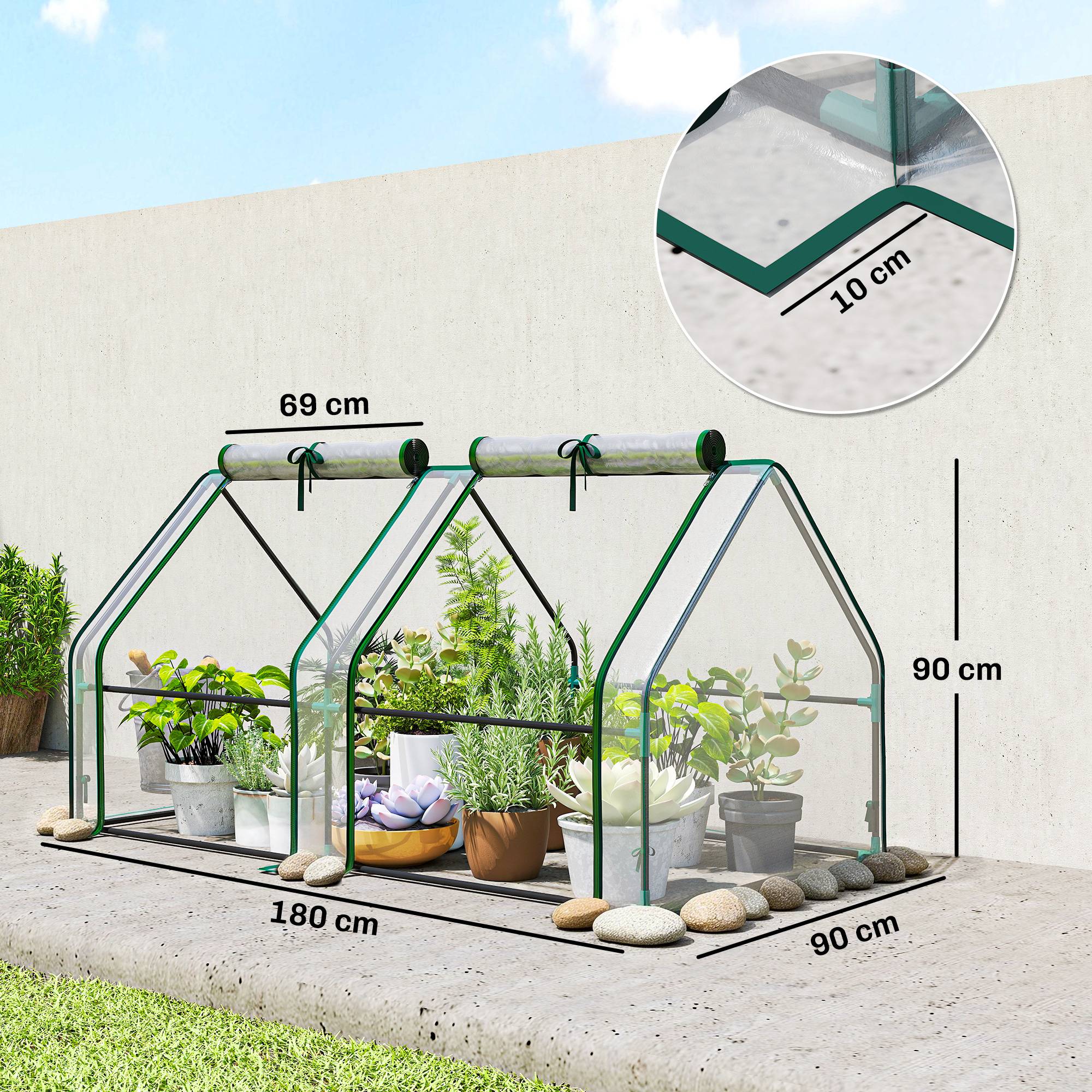 ComfortXL - Mini serre tunnel de jardin en PVC transparent et acier 180 x 90 x 90 cm pour semis et légumes avec 2 fenêtres - Image 3