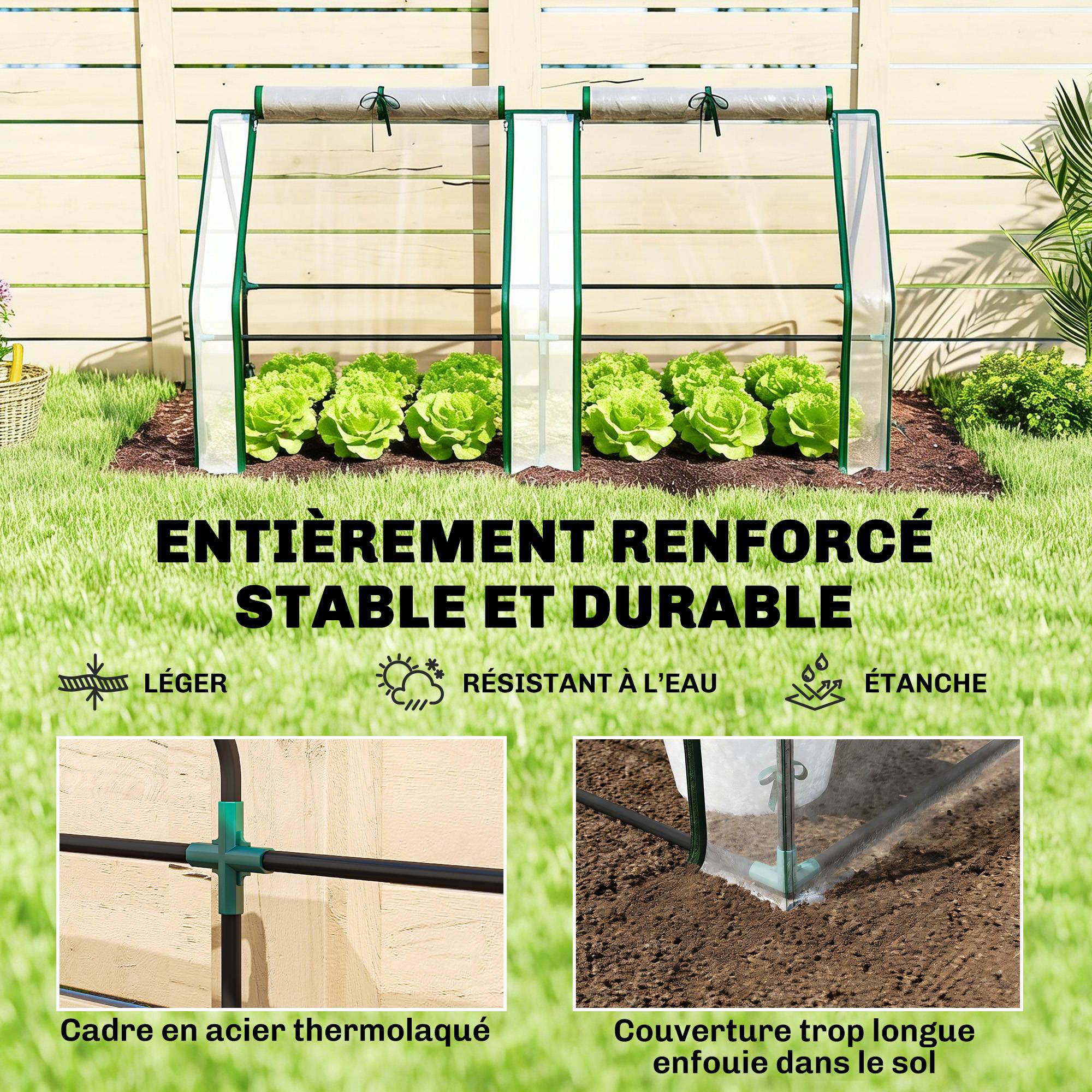 ComfortXL - Mini serre tunnel de jardin en PVC transparent et acier 180 x 90 x 90 cm pour semis et légumes avec 2 fenêtres - Image 5