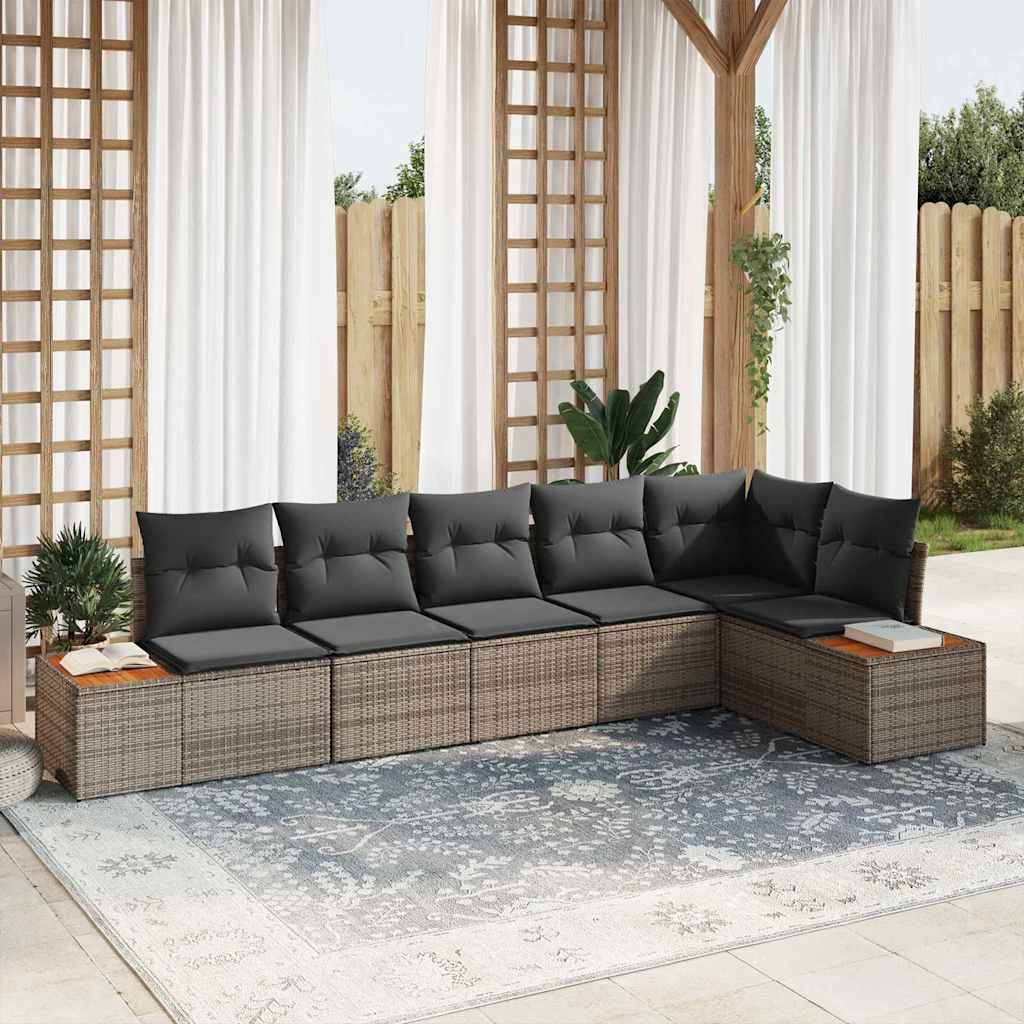 Salon de jardin 6 places 6 pcs en polyrotin avec coussins confortables Gris clair – ComfortXL Outdoor Living - Image 1