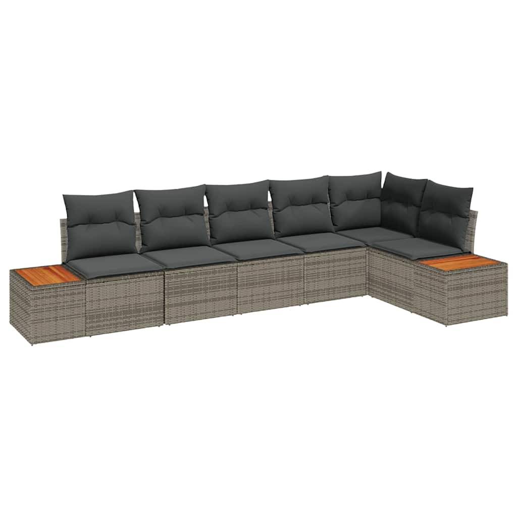 Salon de jardin 6 places 6 pcs en polyrotin avec coussins confortables Gris clair – ComfortXL Outdoor Living - Image 2