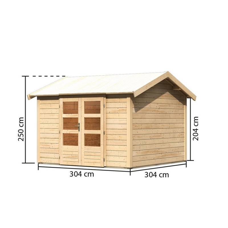 Abri de jardin bois épicéa 9,24m² double pente avec embase autoclave Karibu Theres 7 marron - Image 2