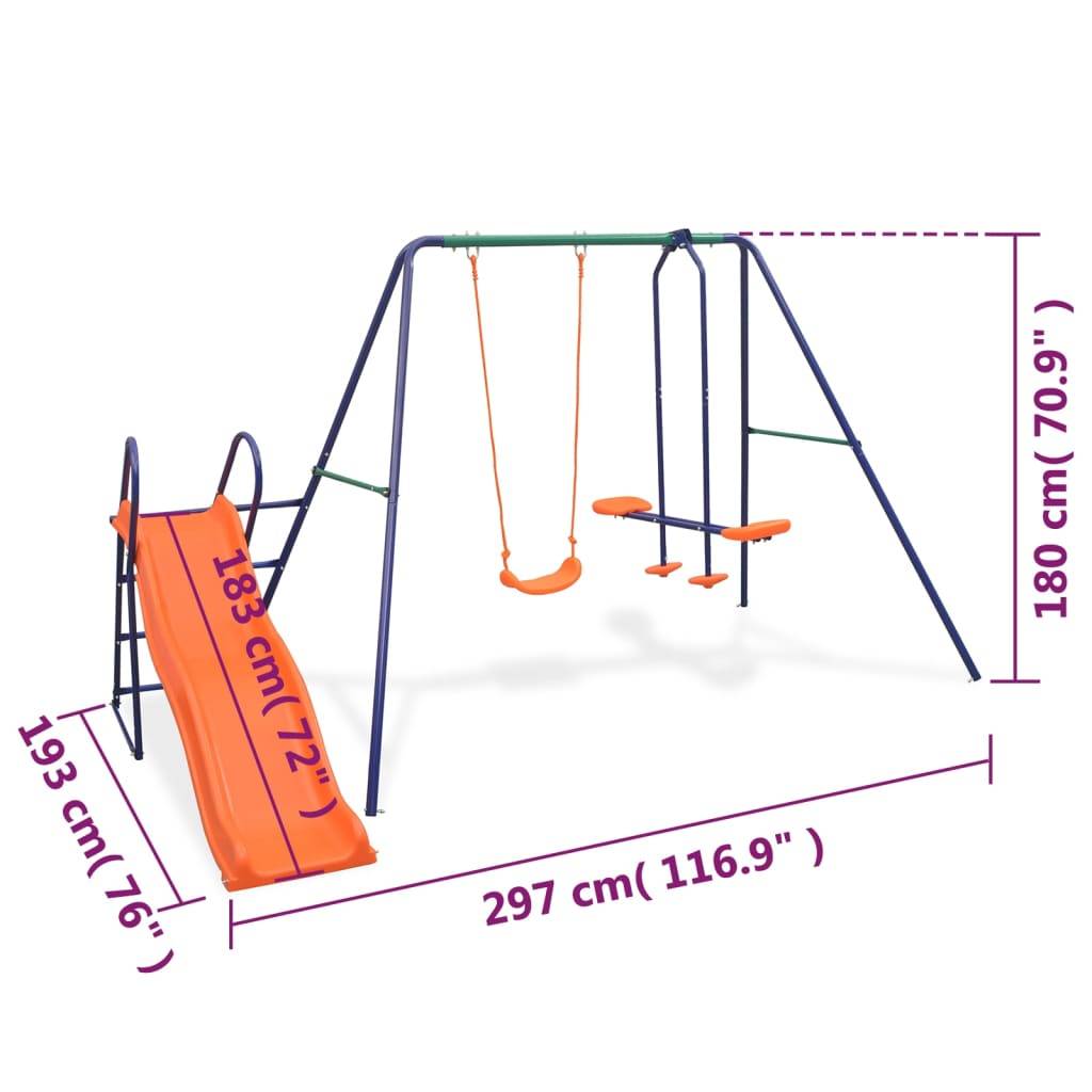 Helloshop26 - Ensemble de balançoire avec toboggan et 3 sièges orange - Image 9