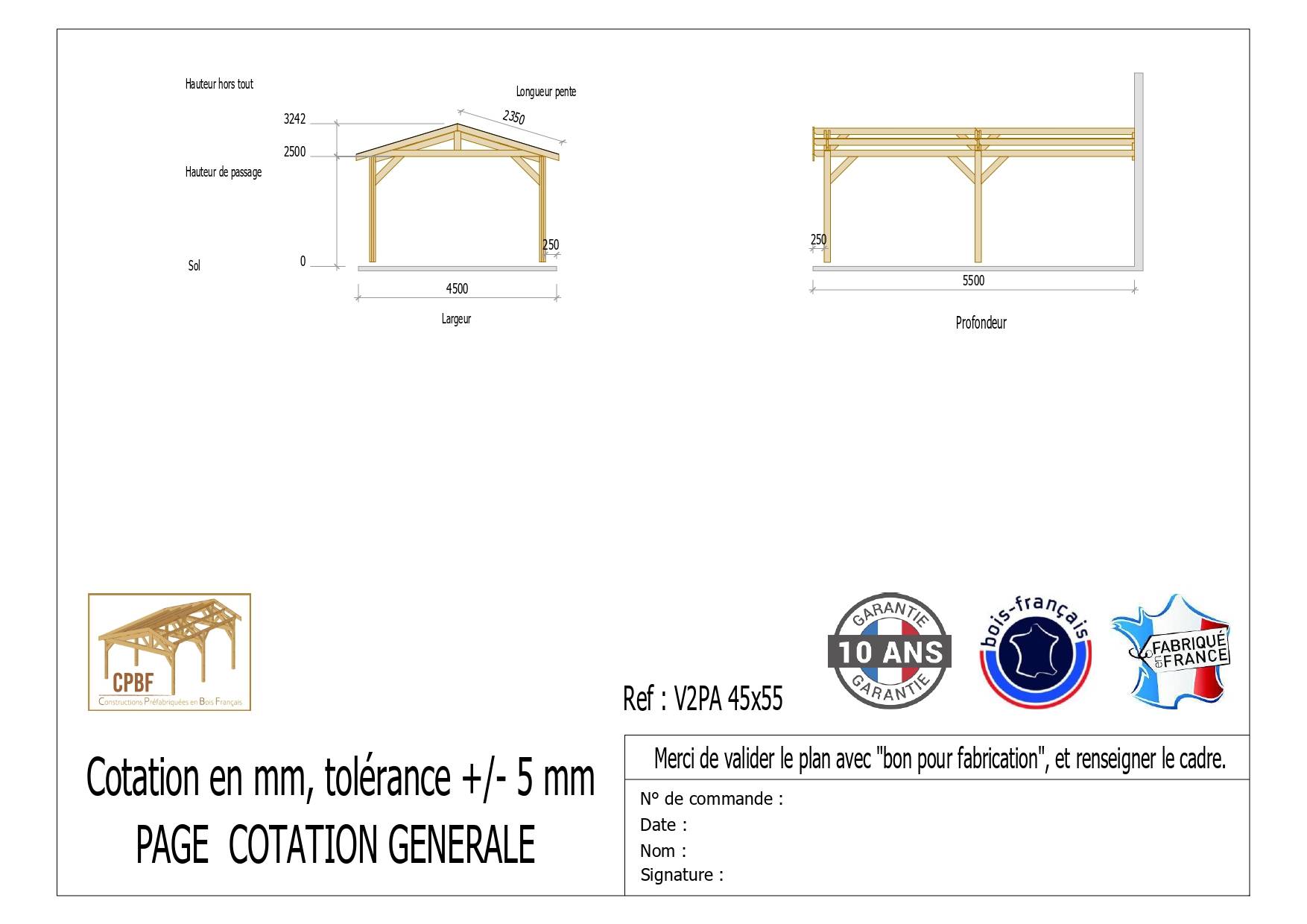 Carport Bois Douglas Français 25 m² – 2 pentes adossé – 4 poteaux – Abri voiture extérieur – Garantie 10 ans - Image 3