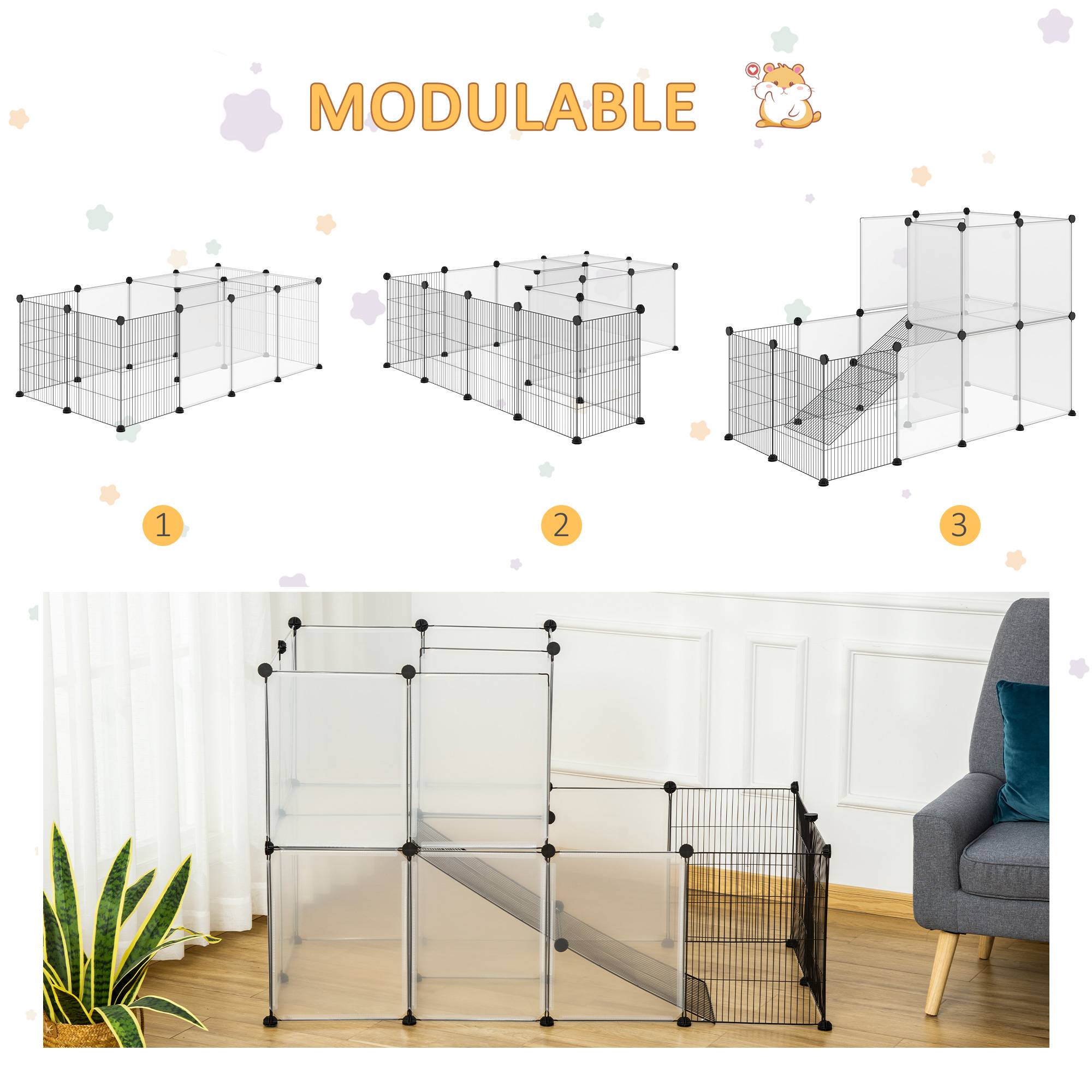 Parc Modulable Métal Résine Pour Rongeurs Enclos Transparent 140x70x90cm - ComfortXL Outdoor Living - Image 6
