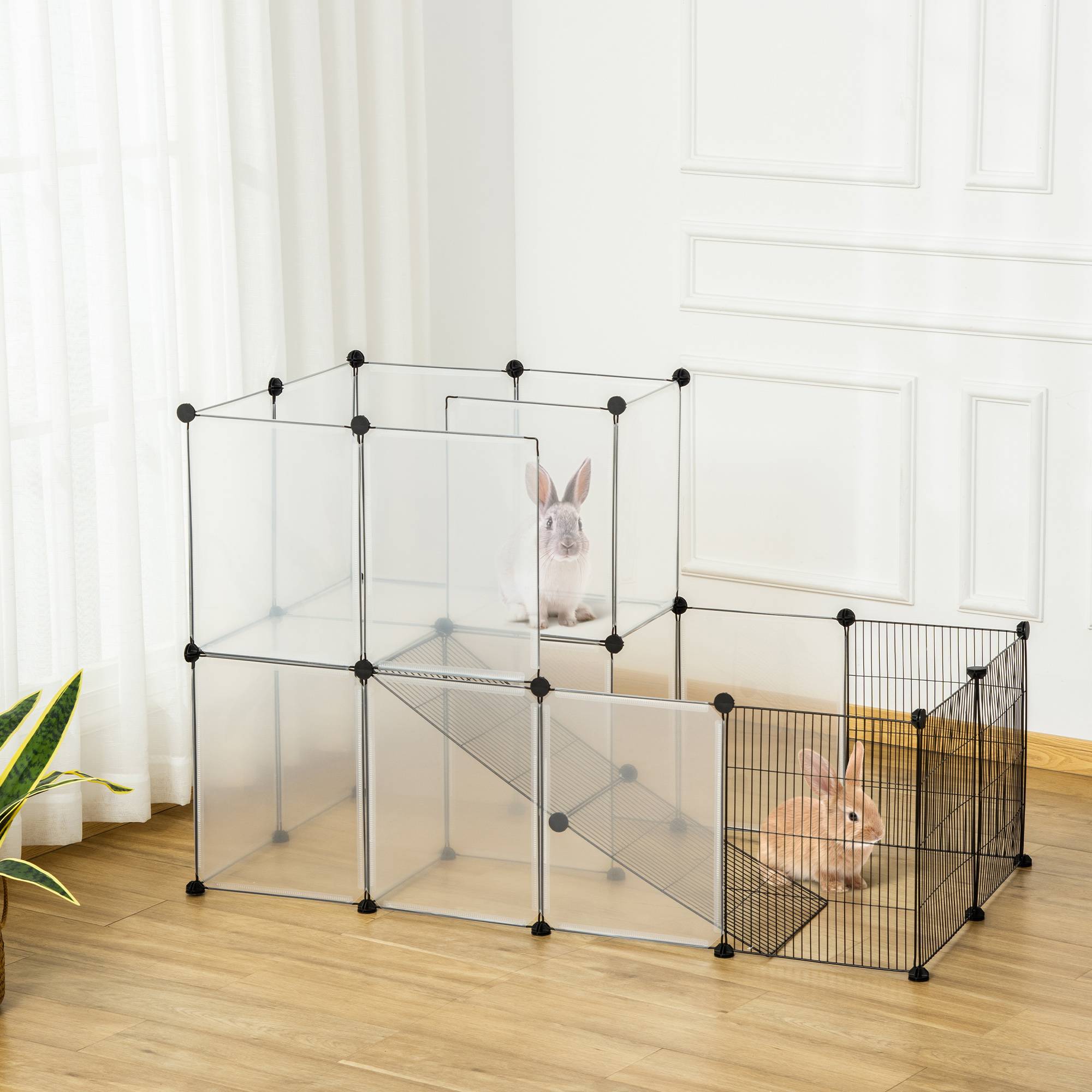 Parc Modulable Métal Résine Pour Rongeurs Enclos Transparent 140x70x90cm - ComfortXL Outdoor Living - Image 3