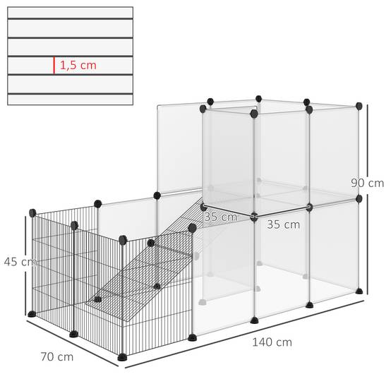 Parc Modulable Métal Résine Pour Rongeurs Enclos Transparent 140x70x90cm - ComfortXL Outdoor Living - Image 5