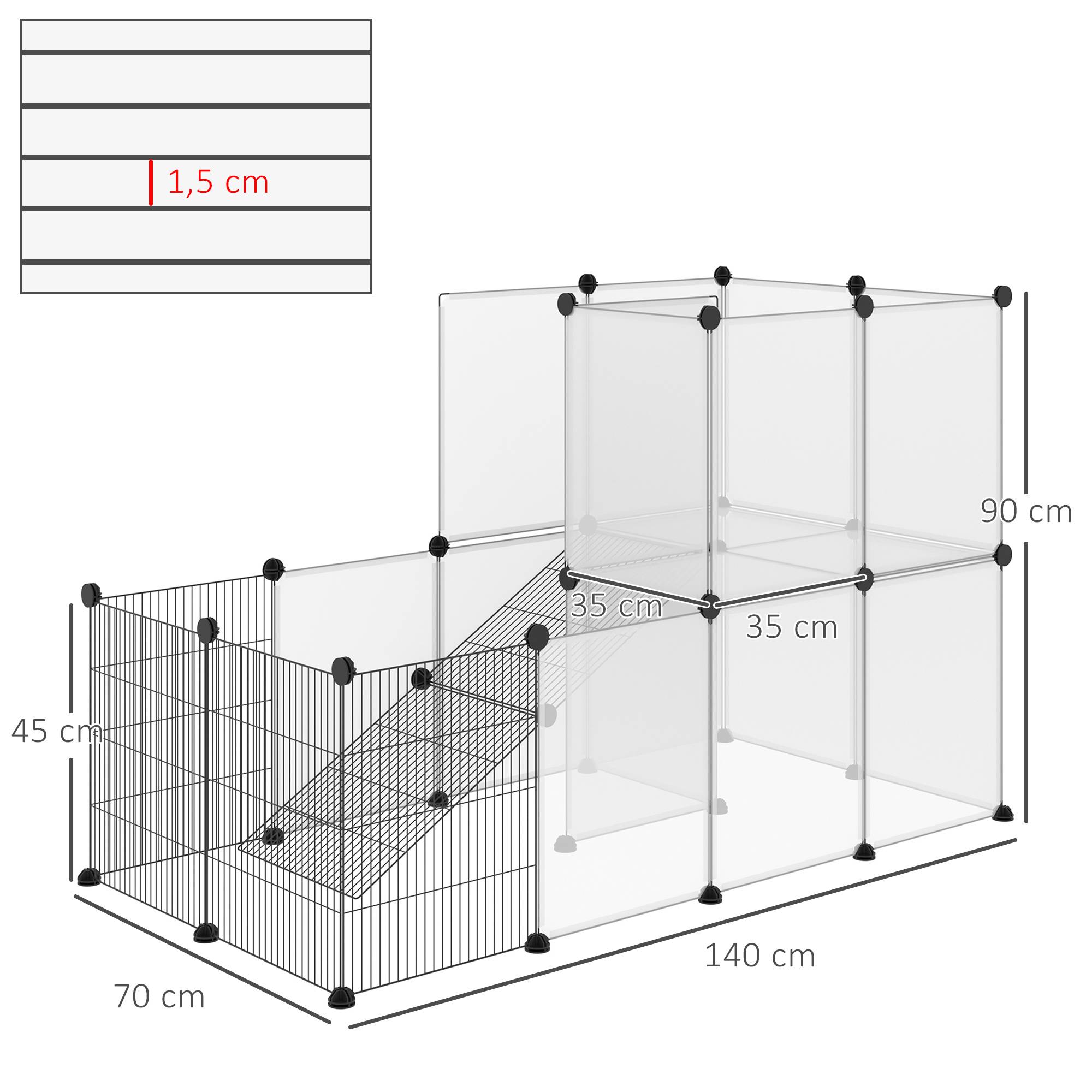 Parc Modulable Métal Résine Pour Rongeurs Enclos Transparent 140x70x90cm - ComfortXL Outdoor Living - Image 5
