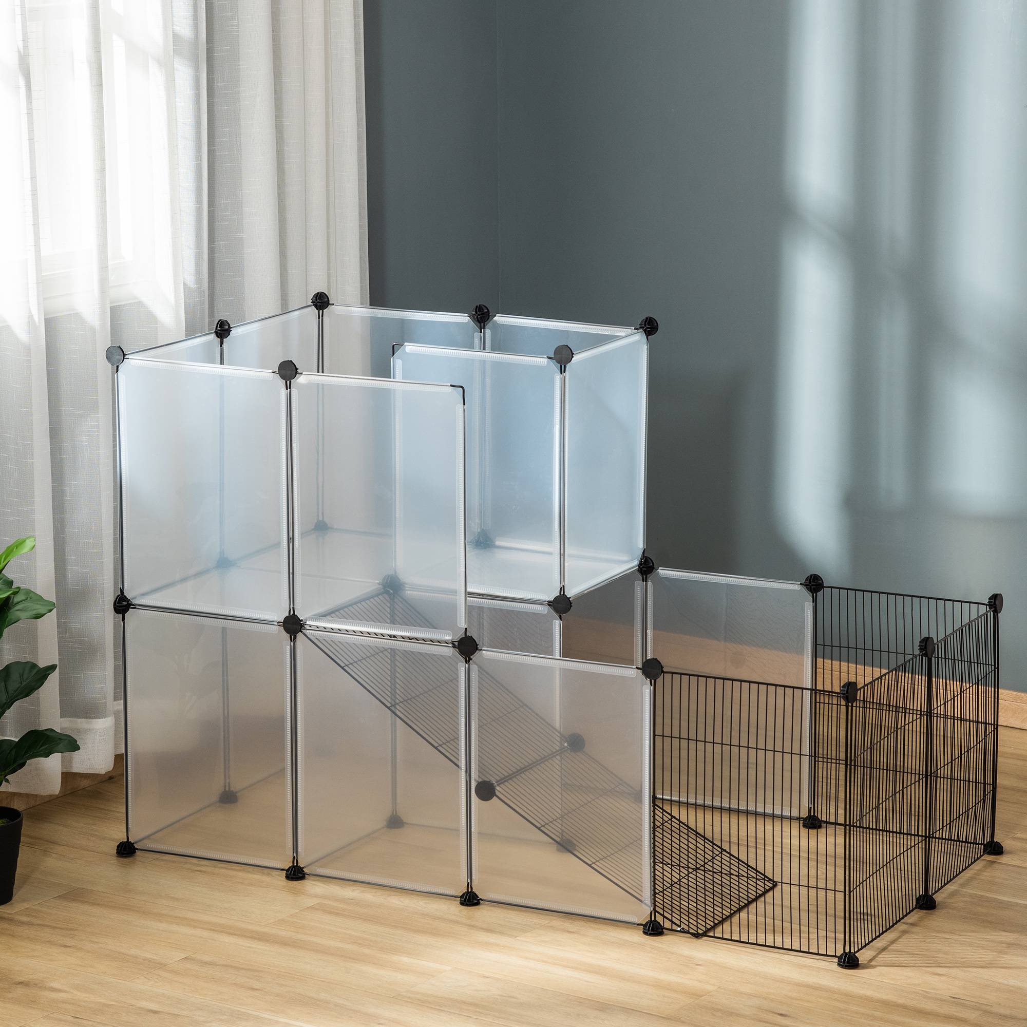 Parc Modulable Métal Résine Pour Rongeurs Enclos Transparent 140x70x90cm - ComfortXL Outdoor Living - Image 4