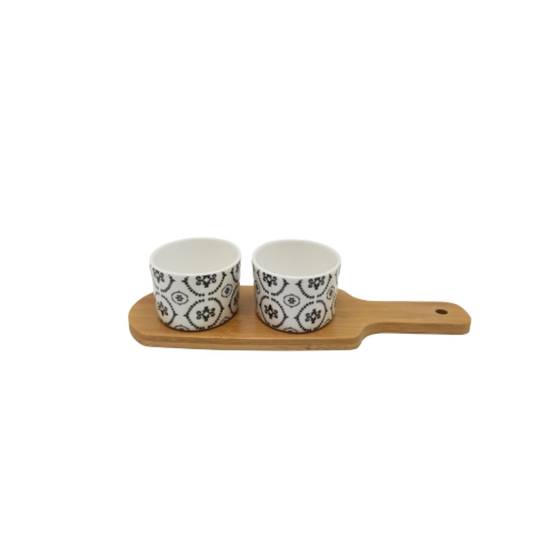 ~ Set apéritif tapas 2 verrines en bambou et céramique blanc et marron 26 x 9.5cm Chemin de campagne - Image 1