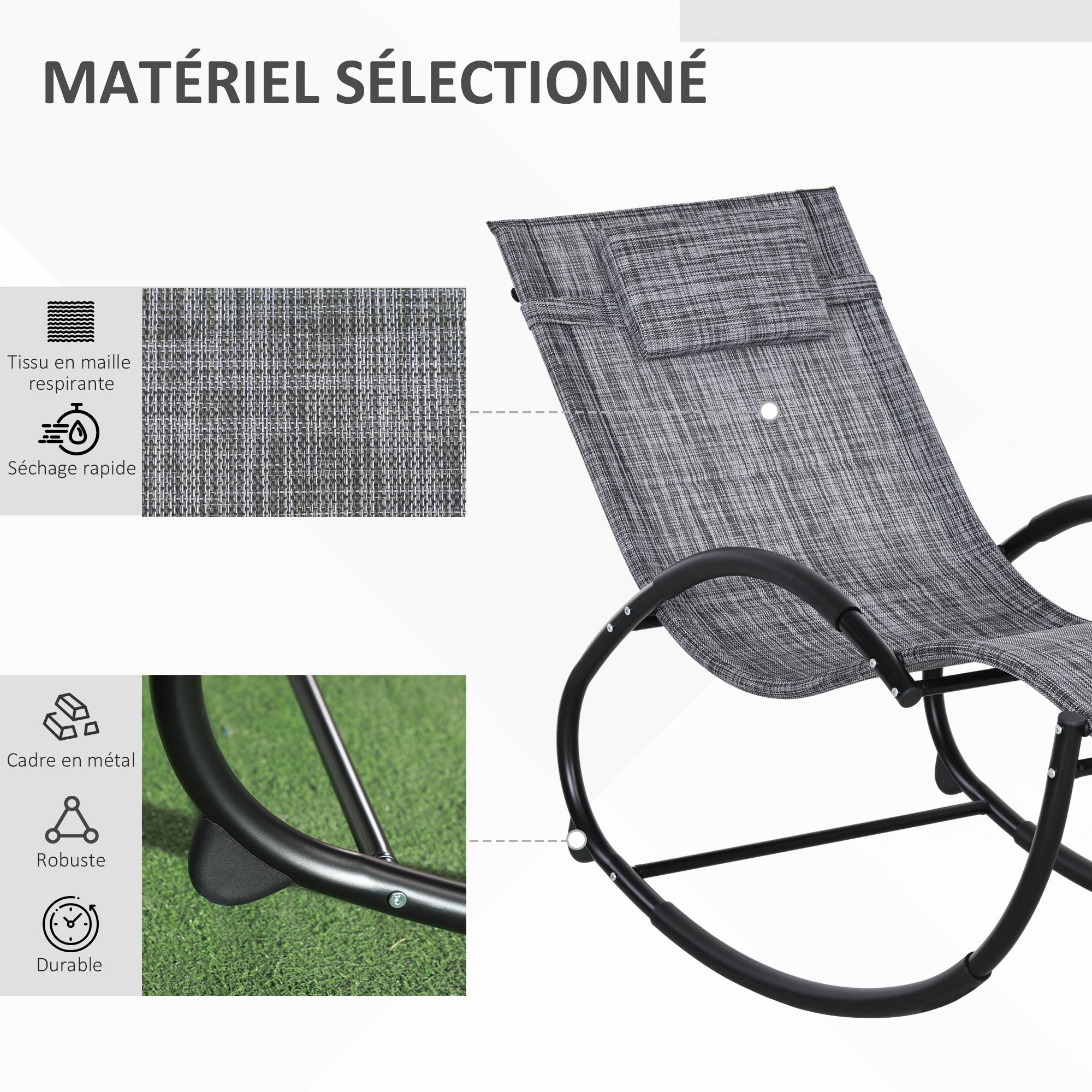 Chaise longue à bascule métal extérieur jardin tétière intégrée 393cm gris - ComfortXL Outdoor Living - Image 9