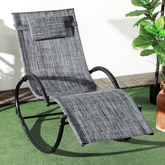 Chaise longue à bascule métal extérieur jardin tétière intégrée 393cm gris - ComfortXL Outdoor Living - Image 3