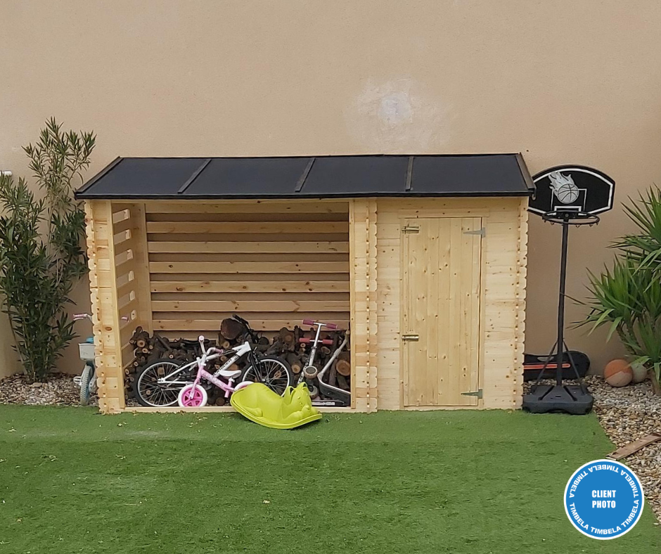 Timbela - Cabane de jardin avec toit plat - 2,54+1,1m² / 348x146cm - Abri de jardin + Chalet pour vélos/Bucher/Abri conteneur - 19 mm d’épaisseur - Timbela M205 - Image 8