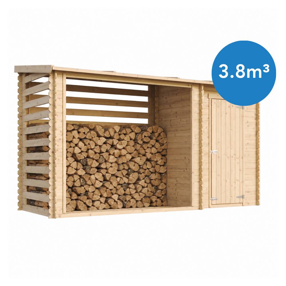 Timbela - Cabane de jardin avec toit plat - 2,54+1,1m² / 348x146cm - Abri de jardin + Chalet pour vélos/Bucher/Abri conteneur - 19 mm d’épaisseur - Timbela M205 - Image 2