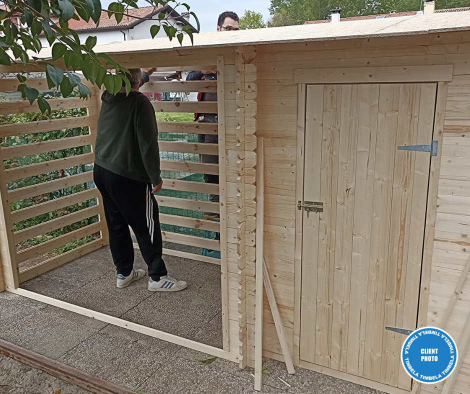 Timbela - Cabane de jardin avec toit plat - 2,54+1,1m² / 348x146cm - Abri de jardin + Chalet pour vélos/Bucher/Abri conteneur - 19 mm d’épaisseur - Timbela M205 - Image 9