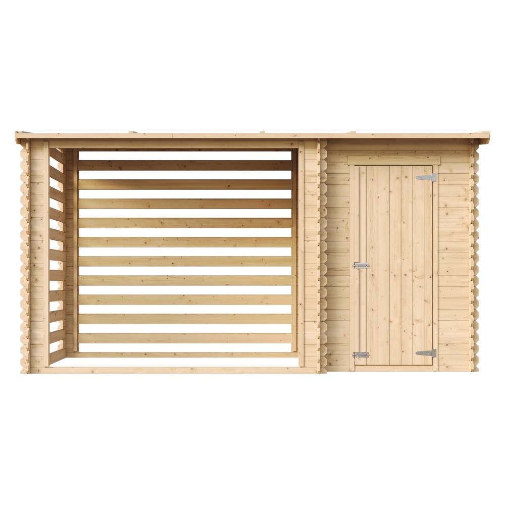 Timbela - Cabane de jardin avec toit plat - 2,54+1,1m² / 348x146cm - Abri de jardin + Chalet pour vélos/Bucher/Abri conteneur - 19 mm d’épaisseur - Timbela M205 - Image 3