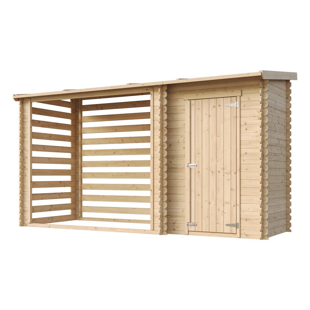 Timbela - Cabane de jardin avec toit plat - 2,54+1,1m² / 348x146cm - Abri de jardin + Chalet pour vélos/Bucher/Abri conteneur - 19 mm d’épaisseur - Timbela M205 - Image 4