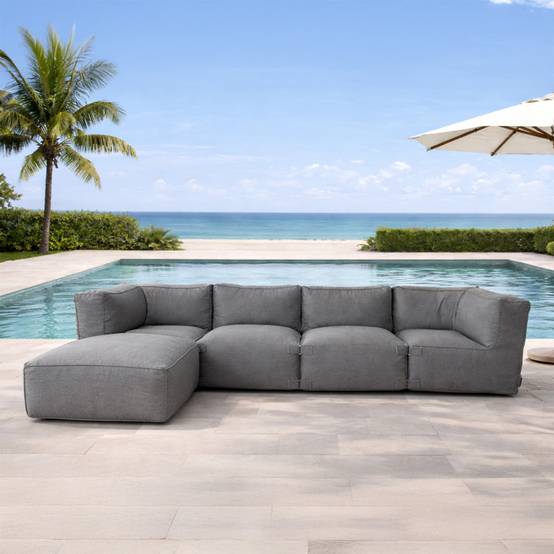 Salon de jardin modulable 5 places gris en tissu déperlant PRAIANO - Image 2