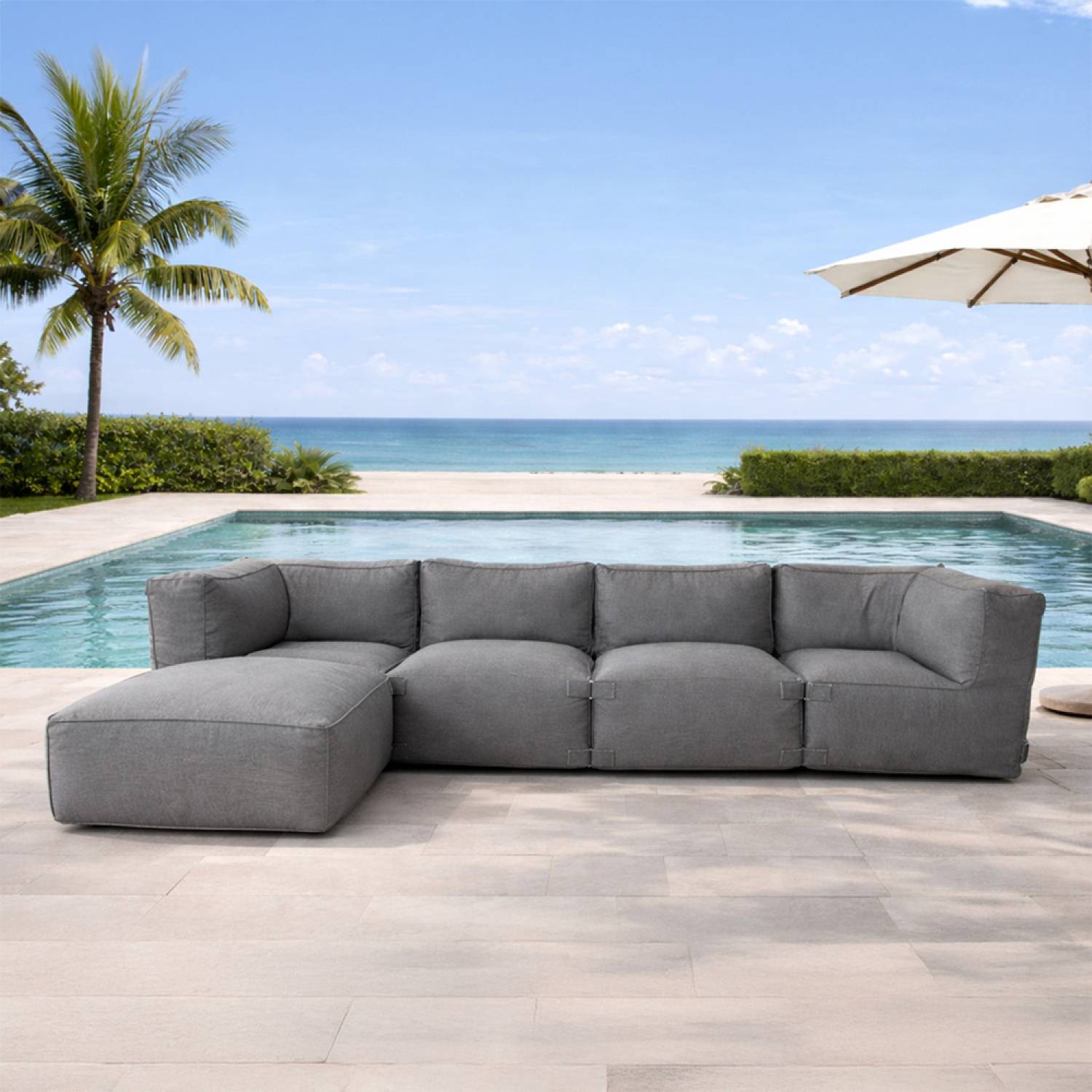 Salon de jardin modulable 5 places gris en tissu déperlant PRAIANO - Image 2