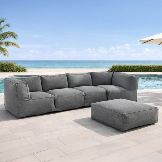 Salon de jardin modulable 5 places gris en tissu déperlant PRAIANO - Image 4