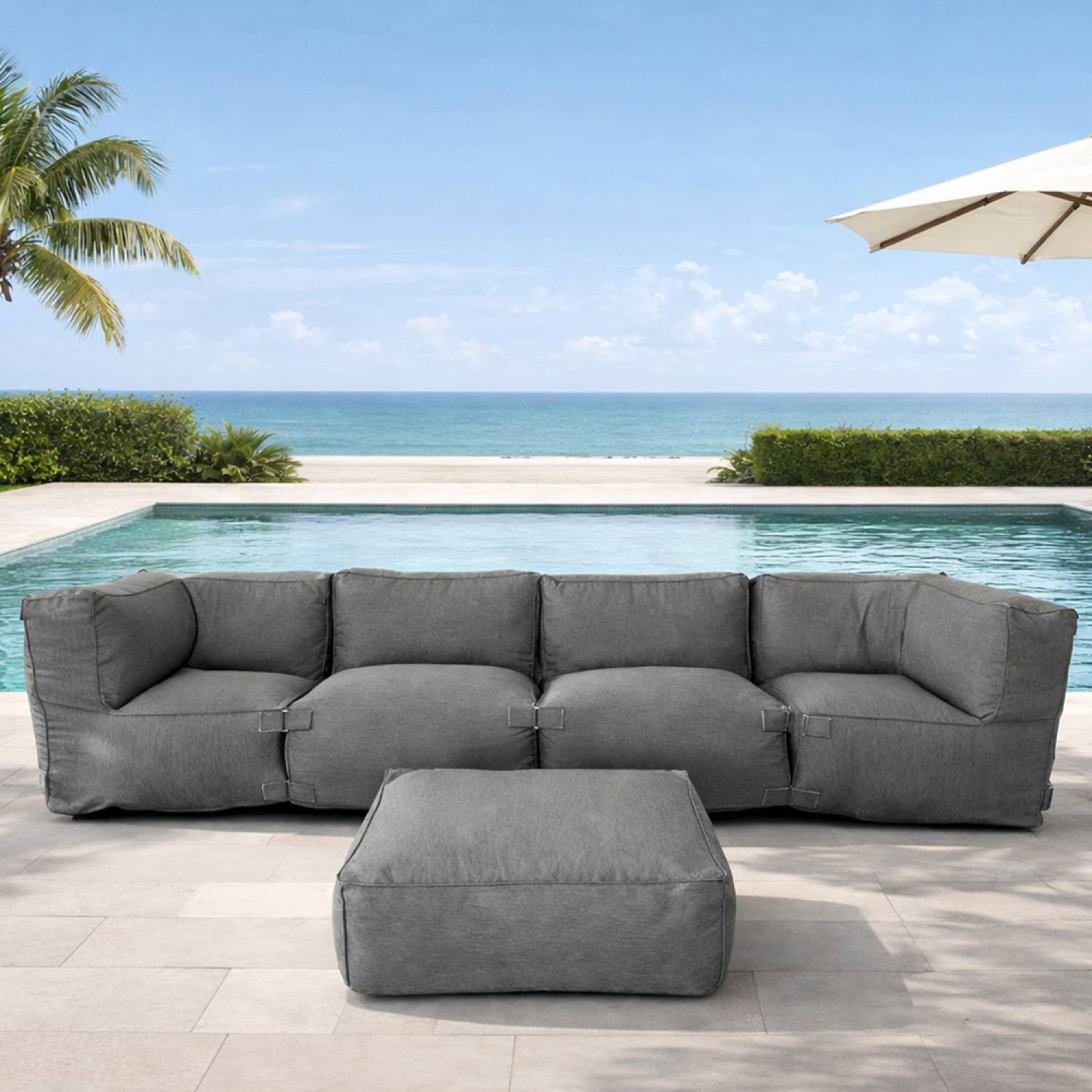Salon de jardin modulable 5 places gris en tissu déperlant PRAIANO - Image 5