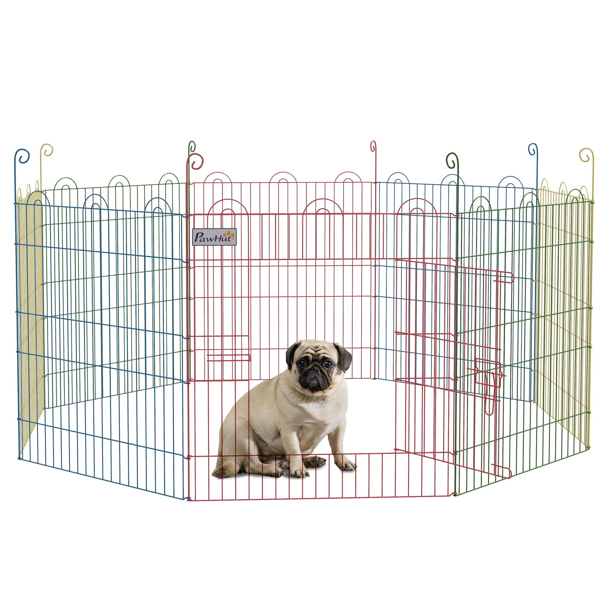 Parc pour Chien Pliable 8 Panneaux Ø156 x 60 cm, Clôture Métal avec Portail et Piquets, Intérieur et Extérieur, Multicolore - Image 1