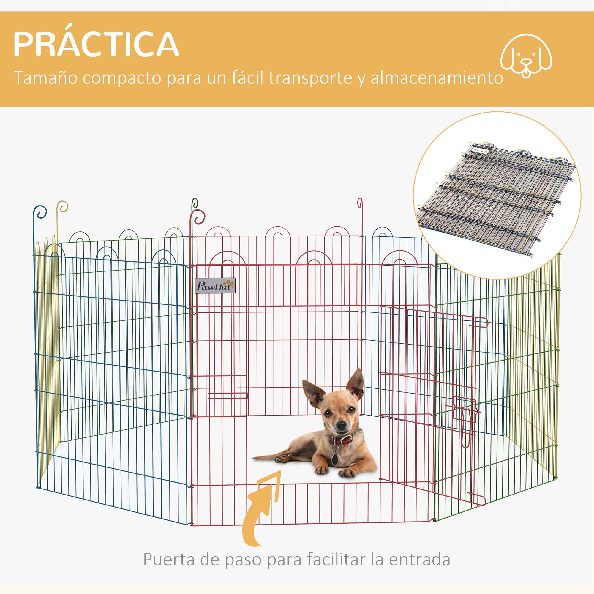 Parc pour Chien Pliable 8 Panneaux Ø156 x 60 cm, Clôture Métal avec Portail et Piquets, Intérieur et Extérieur, Multicolore - Image 8