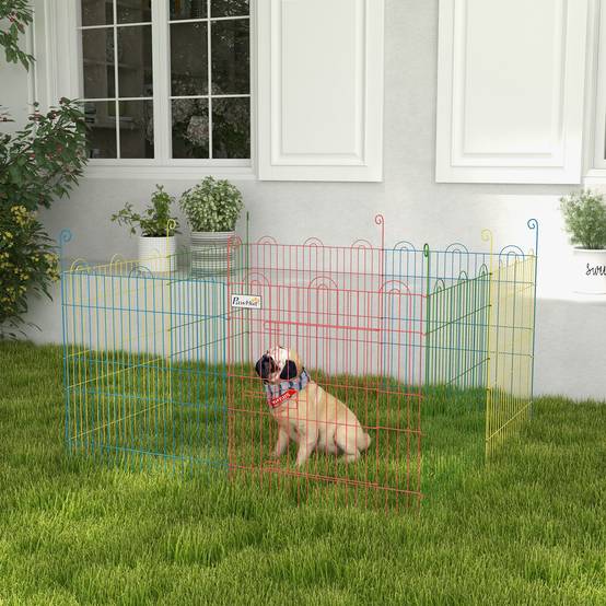 Parc pour Chien Pliable 8 Panneaux Ø156 x 60 cm, Clôture Métal avec Portail et Piquets, Intérieur et Extérieur, Multicolore - Image 3