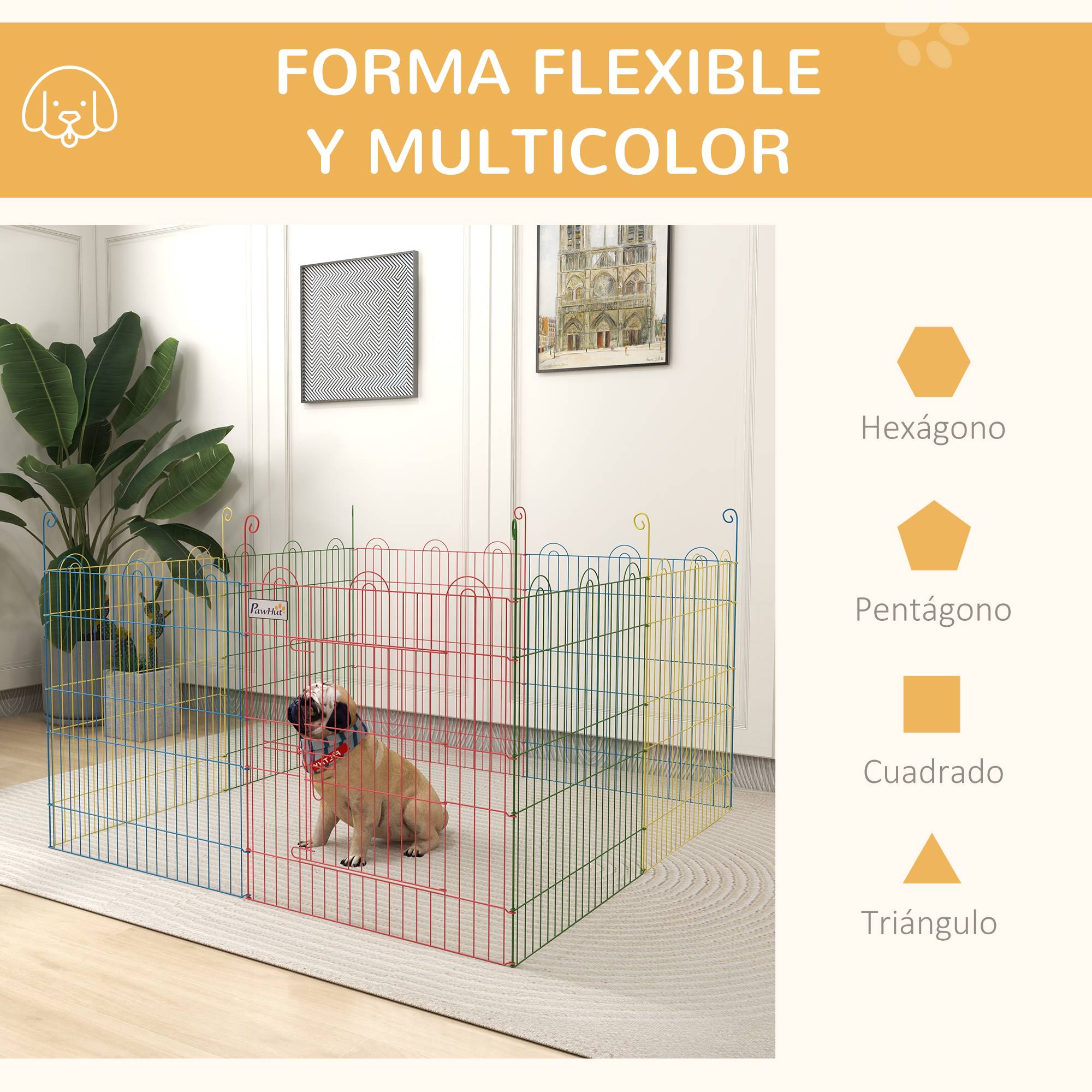 Parc pour Chien Pliable 8 Panneaux Ø156 x 60 cm, Clôture Métal avec Portail et Piquets, Intérieur et Extérieur, Multicolore - Image 7