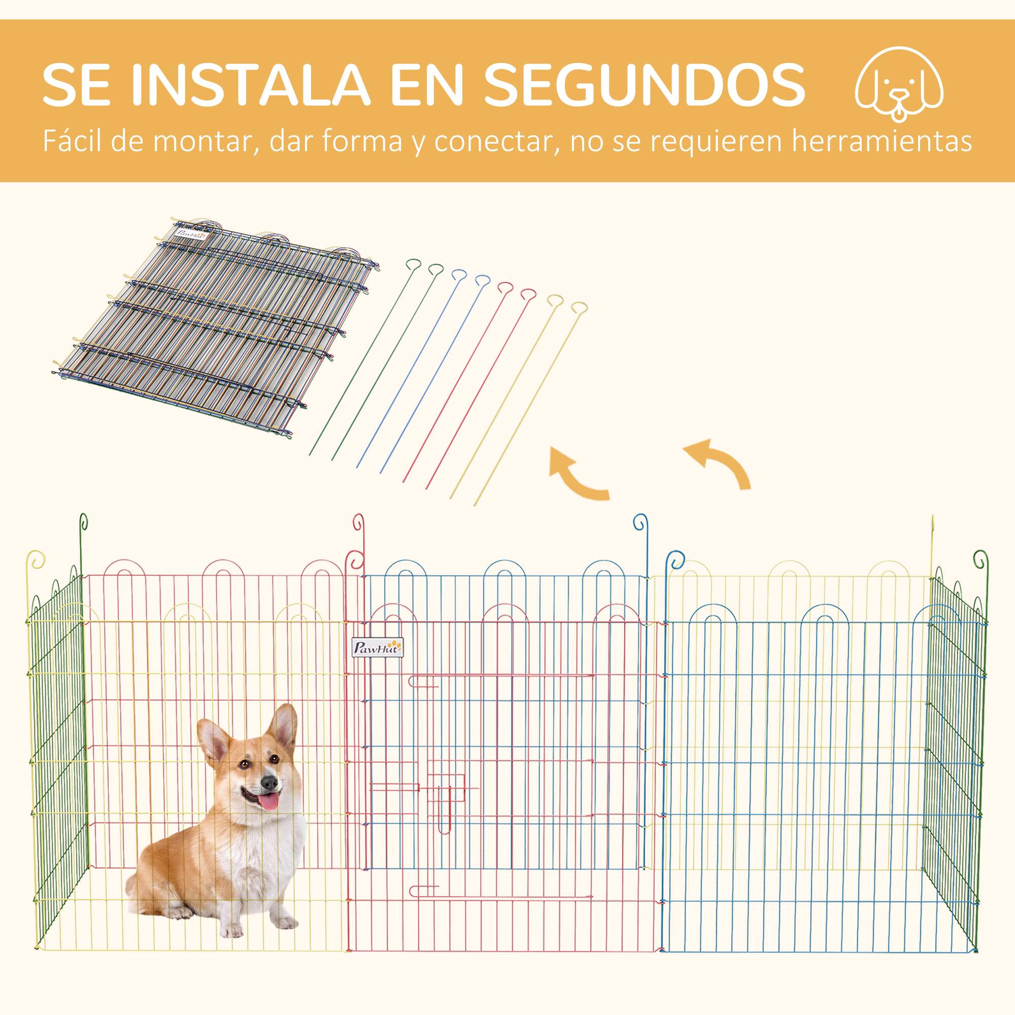 Parc pour Chien Pliable 8 Panneaux Ø156 x 60 cm, Clôture Métal avec Portail et Piquets, Intérieur et Extérieur, Multicolore - Image 6