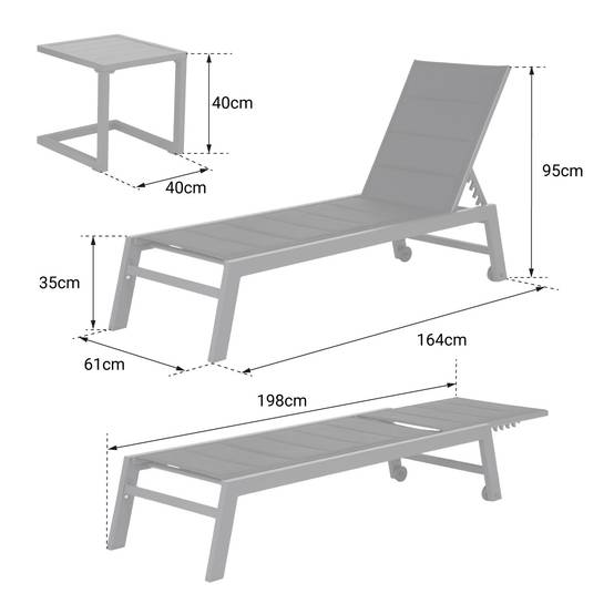 Set bain de soleil et table d'appoint BARBADOS en textilène noir - aluminium gris anthracite - HAPPY GARDEN - Image 3